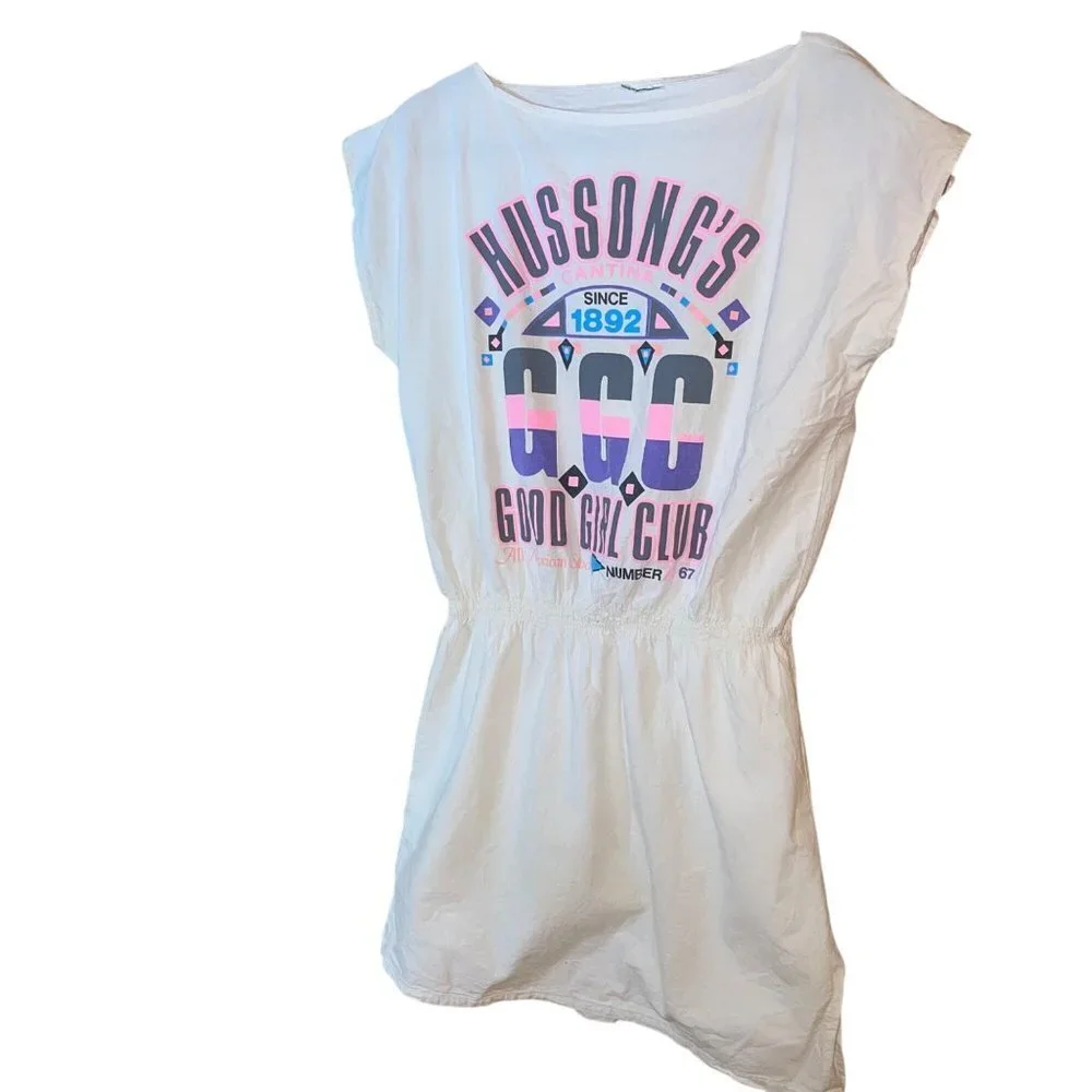 Hussongs Vintage Womens Dress Size L Cantina Mexico Good Girl Club Swim Cover up